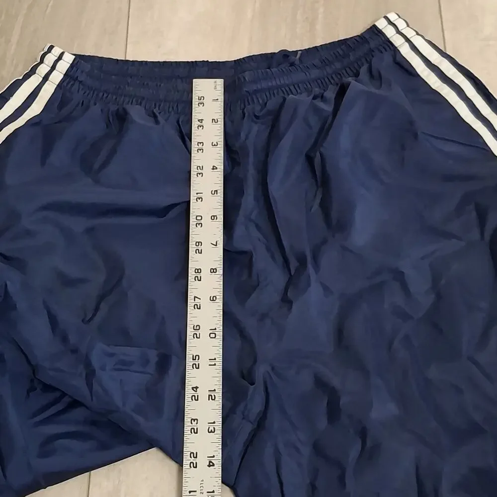 Vintage Y2K Adidas Windbreaker Men's Pants Navy Blue Baggy White Stripe Size L